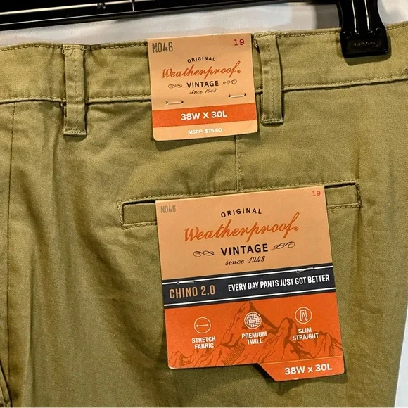 Men Original Weatherproof Vintage Olive Green Khakis - Picture 5 of 9